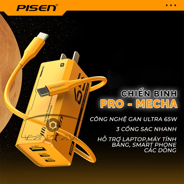 Sạc Laptop đa năng PISEN PRO - Mecha GaNUltra 65W 2C2A CC1200