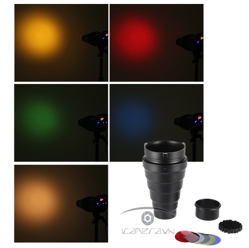 Ống gom sáng Snoot kèm filter màu cho đèn Flash