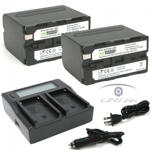 Bộ 2 pin 1 dock sạc đôi cho pin NP F960 Wasabi