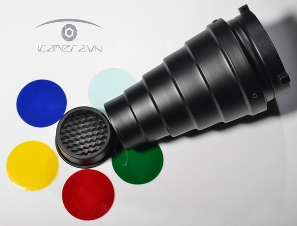 Ống gom sáng Snoot kèm filter màu cho đèn Flash