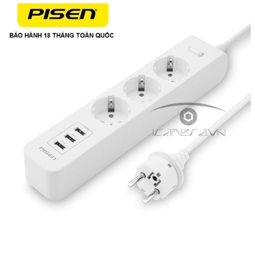 Ổ cắm điện Pisen 303-EP(3USB, 3AC) - ổ căm thông minh, đa năng