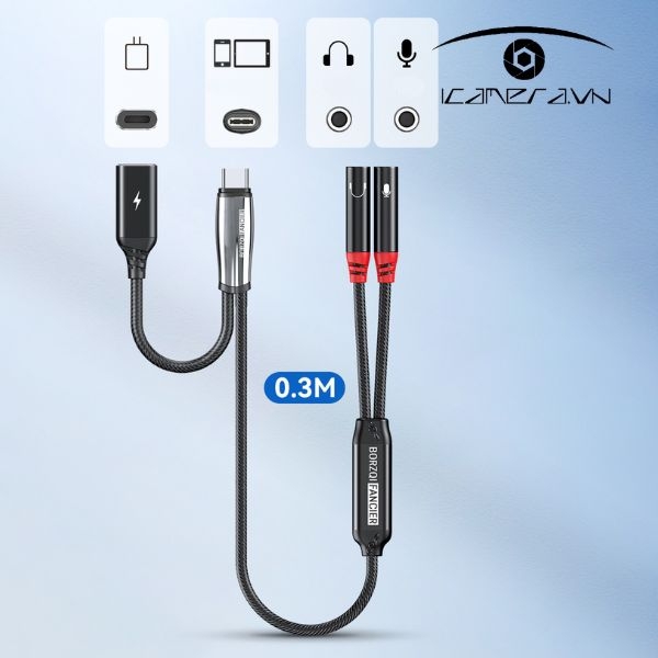 Cáp chuyển Type-C ra 3.5mm micro và tai nghe có cổng sạc điện thoại