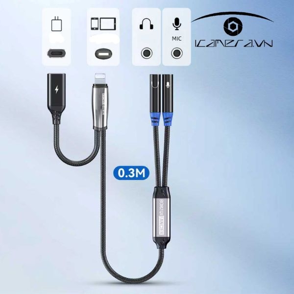 Cáp chuyển Lightning ra 3.5mm micro và tai nghe có cổng sạc điện thoại