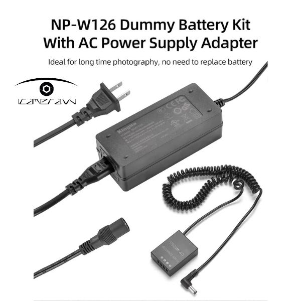Pin ảo Kingma NP-W126S Dummy Battery + Adapter cho máy Fujifilm
