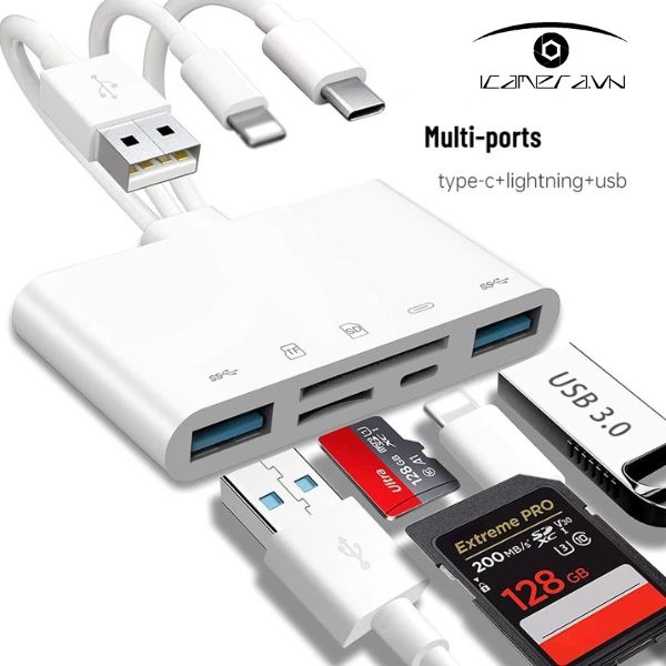 Đầu đọc thẻ nhớ đa năng ba cổng Type-C Lightning và USB