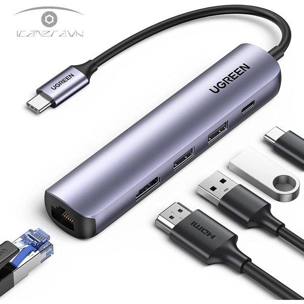 Hub USB Type C 5 in 1 to HDMI, LAN, USB 3.0, PD USB C chính hãng Ugreen 10919
