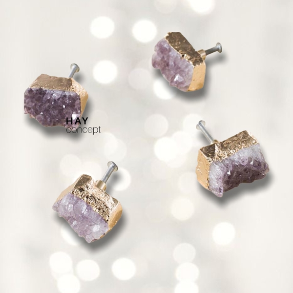 Tay nắm tủ HEALING CRYSTAL AMETHYST PURPLE｜Đồng, Đá thạch anh tự nhiên