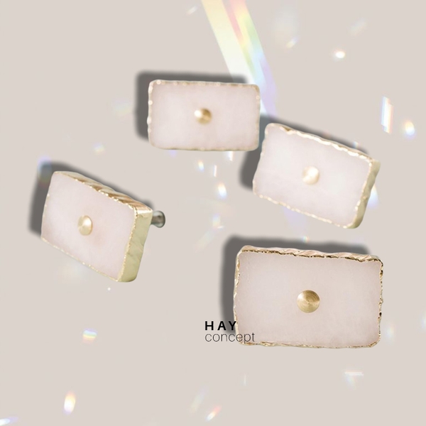 Tay nắm tủ HEALING CRYSTAL AGATE RECTANGLE ASHPINK | Đồng, Đá mã não tự nhiên