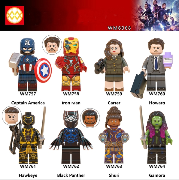 Lego Minifigures Nhân vật Marvel MCU Captain America Carter Howard Stark Hawkeye Black Panther Shuri Gamora WM6068