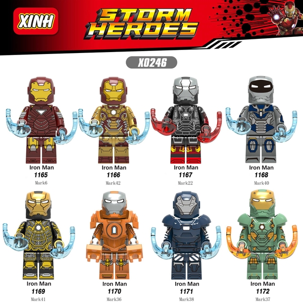 Lego Minifigures Các Mẫu Nhân Vật Ironman Mark 6 Mark42 Mark22 Mark40 Mark36 Mark37 Mark38 Mark41 - Mini Xinh X0246
