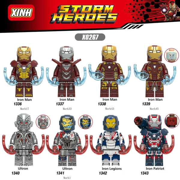 Lego Minifigures Các Mẫu Nhân Vật Ironman Ultron Mark17 Mark33 Mark43 Mark45 Iron Patriot  Mẫu Mới Siêu Đẹp X0267