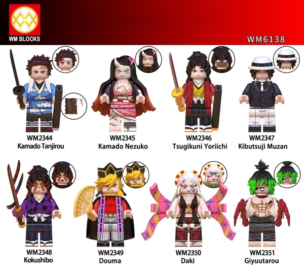 COMBO 8 Minifigures Thượng Huyền Nhất Thanh Gươm Diệt Quỷ Demon Slayer WM6138 Kokushibo Muzan Yoriichi - Đồ Chơi Lắp Ráp