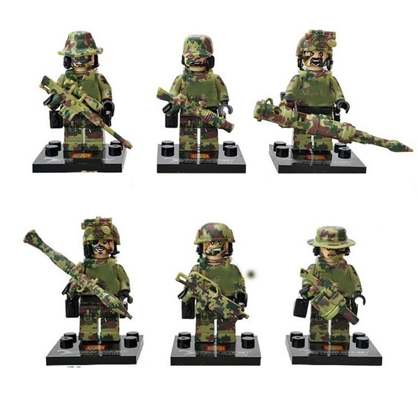 COMBO 6 Lính Đặc Nhiệm Camo Màu Xanh Lá KF1058 - Lắp Ráp Army