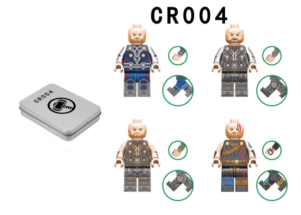 COMBO 4 Minifigures Marvel DC Nhân Vật Siêu Anh Hùng Thor Được In Sắc Nét Kèm Hộp Sắt Sang Trọng CR004