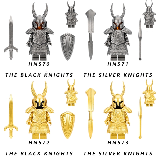 MInifigures Các Mẫu Nhân Vật Hiệp Sĩ Trung Cổ Giáp Bạc HN570 - HN573 Đồ Chơi Lắp Ráp Black Knights Silver Knights