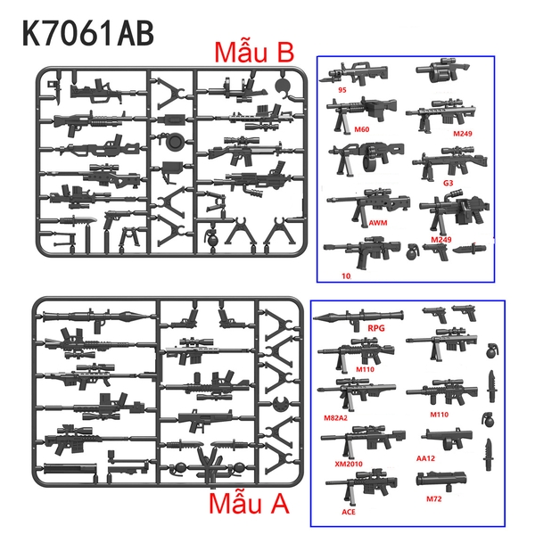 Một Vỉ Vũ Khí Thế Hệ Mới NO.959 RPG M110 XM2010 M72 M60 M249 AWM LỤC - Phụ Kiện MOC Army