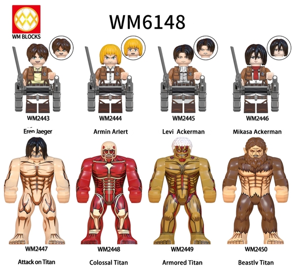 Minifigures Đại Chiến Titan Khổng Lồ Attack on Titan WM6148 Levi Mikasa Shingeki no Kyojin Eren Yeager Đồ Chơi Lắp Ráp