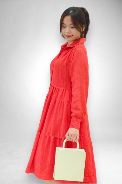 Đầm baby doll sơ mi xẻ trụ tay dài 2l