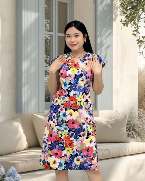 Đầm ôm xẻ sau rã cúp tay con HOA ĐỎ