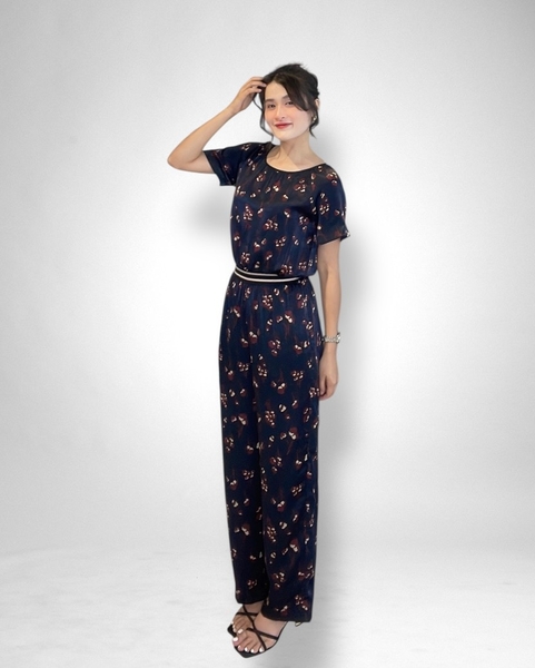 Jumpsuite quần dài rã eo ren thun sọc