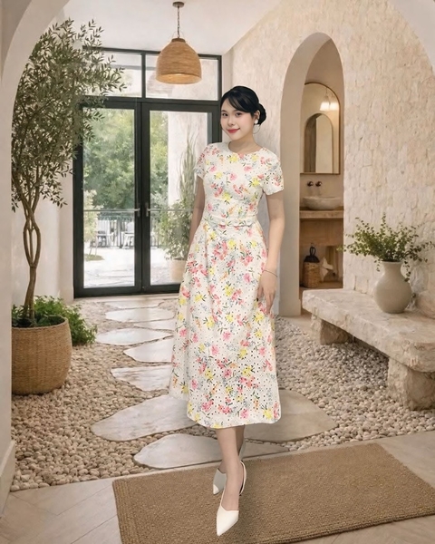 Đầm suông dài cổ tròn tay ngắn 2 lớp + nịt