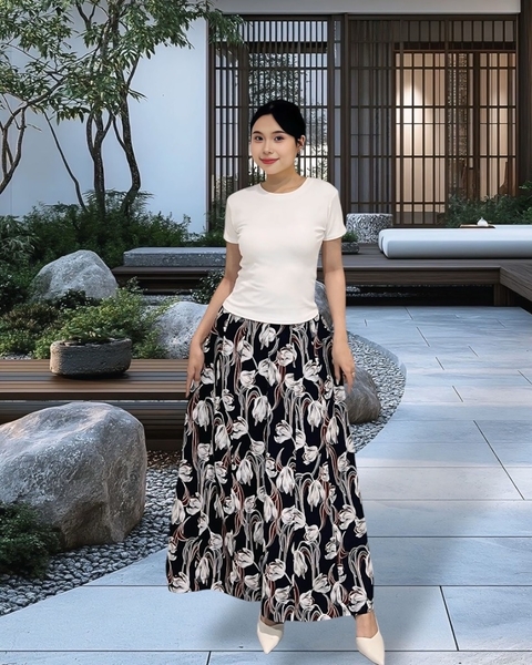 Quần ống rộng n mảnh lưng thun - đen