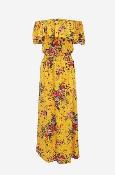 Đầm maxi cổ bèo eo thun chỉ