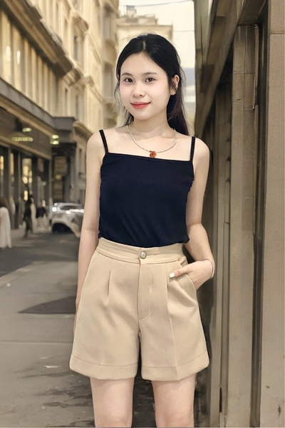 Quần sọt lưng thun ẩn, 1 nút, kaki thun