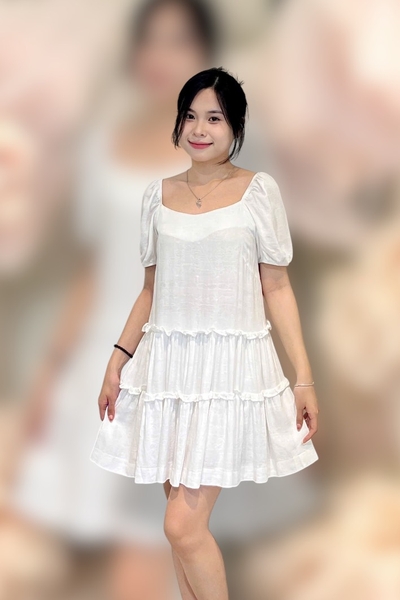 Set quần + đầm babydoll bèo tầng tay chụp