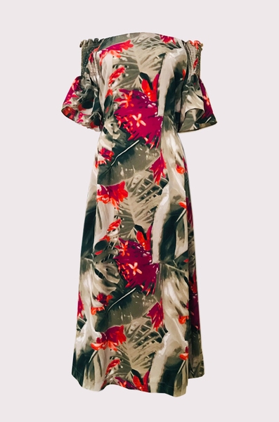 Đầm maxi trễ vai tay ngắn thun