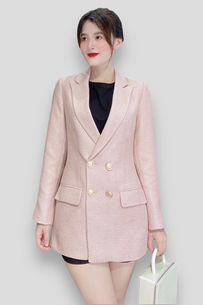 Áo vest phom dài nanton 2 hàng nút - HỒNG