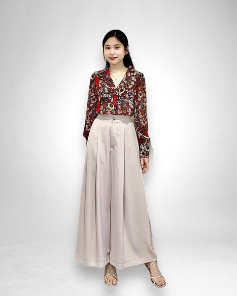 Quần ống rộng hồng da