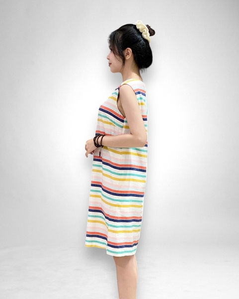 Đầm tunic cổ tròn sọc ngang xuôi