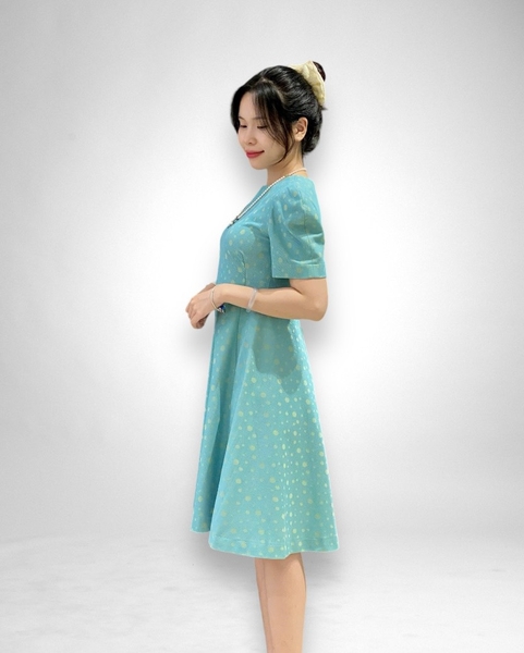 Đầm xòe cổ tròn tay ngắn rã