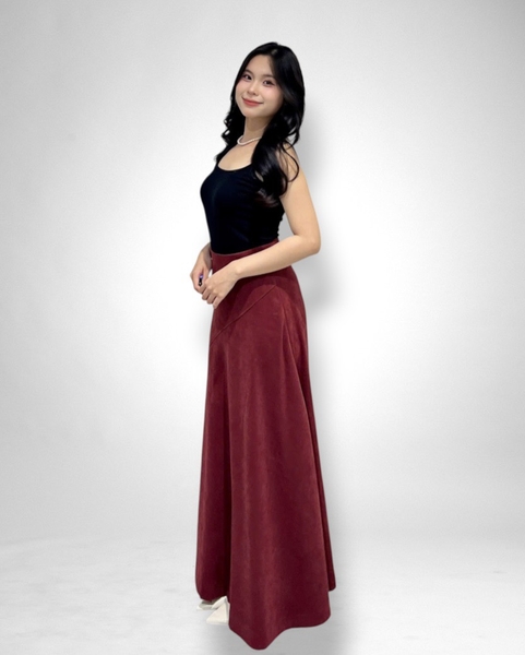 Váy dài lưng liền rã nối 2 lớp - đỏ đô