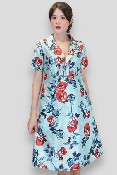 Đầm tunic nanton xẻ trụ tay ngắn, túi, kết cườm