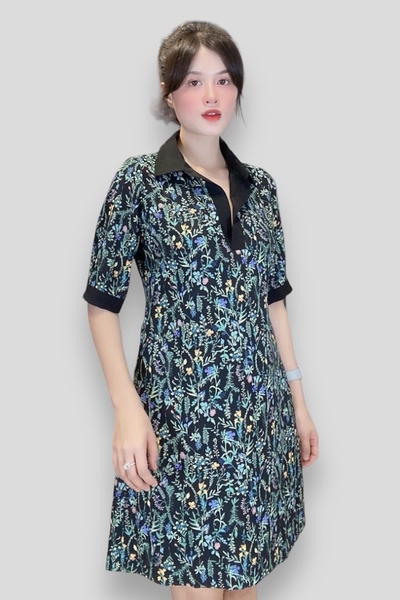 Đầm smi cổ mổ trụ, tay ngắn măng sết