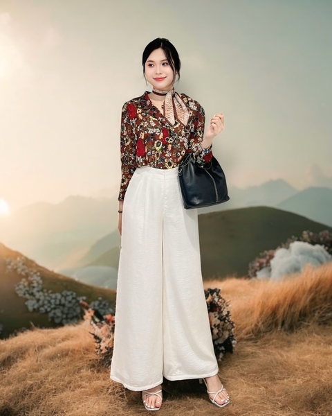 Quần suông lưng 4f - lụa trắng 2l