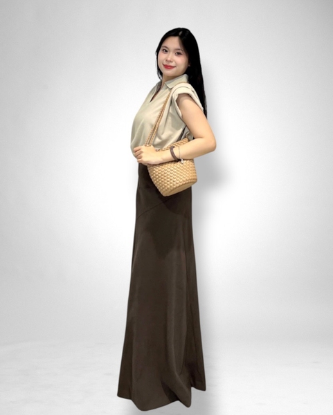 Váy dài lưng liền rã nối 2 lớp - nâu