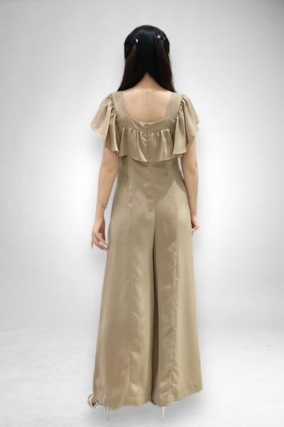 Jumsuit cổ vuông bèo, 2 túi trước - nude