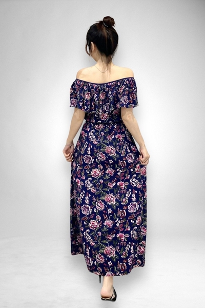 Đầm maxi cổ bèo eo thun chỉ