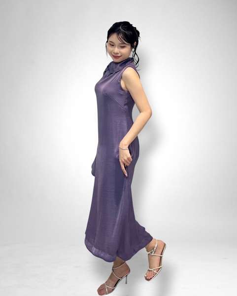 Đầm maxi cổ lọ bèo 1 bên 2l - tím