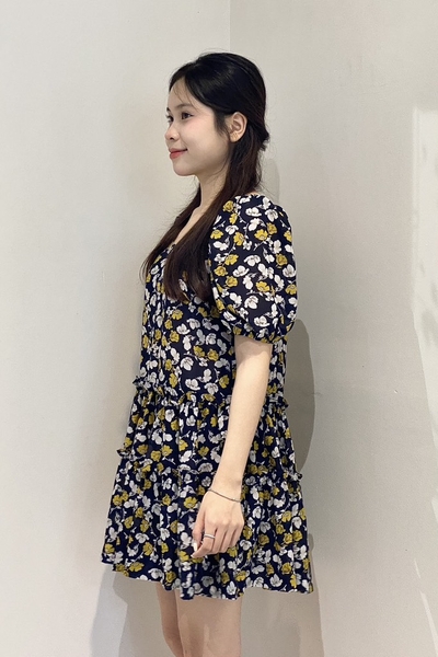 Set quần + đầm babydoll bèo tầng tay chụp