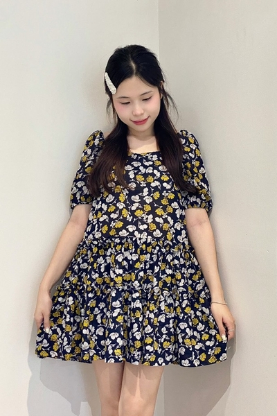 Set quần + đầm babydoll bèo tầng tay chụp