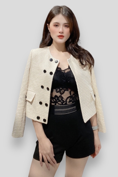 Vest ngắn cổ tròn 2 hàng nút tay dài