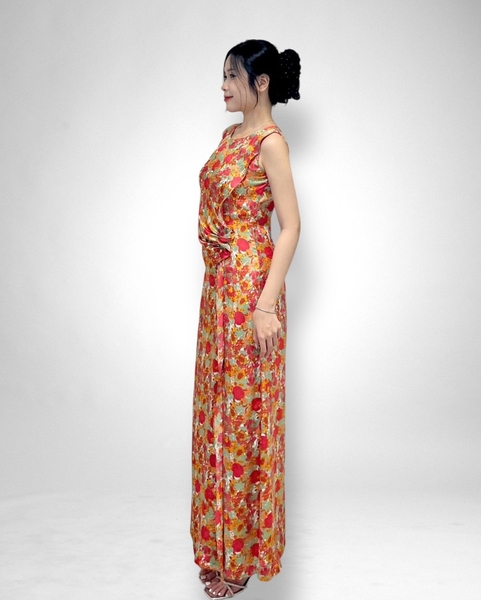 Đầm maxi cổ thuyền bèo xếp eo 1 bên 2l