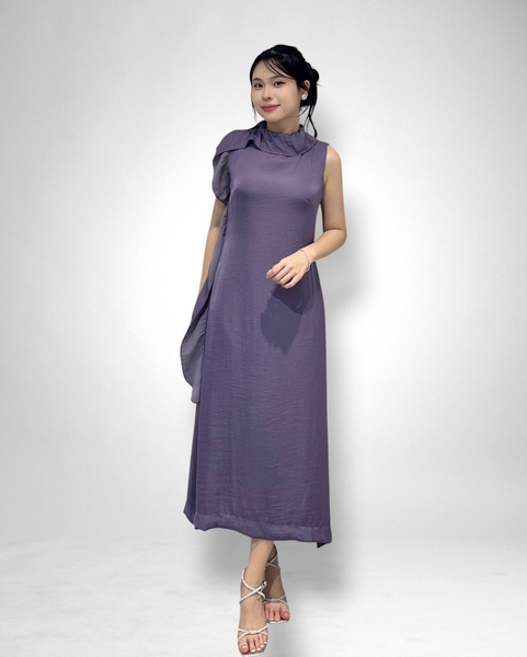 Đầm maxi cổ lọ bèo 1 bên 2l - tím