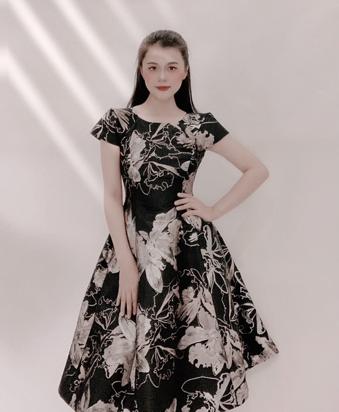 Đầm tiệc 6 mảnh cổ tròn, tay ráp xếp 2l