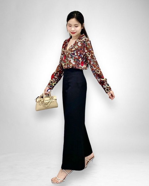 Quần ống loe li chạy cỏ, lưng bản móc