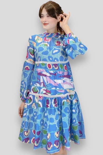 Đầm baby doll cổ cơi tay dài 3 tầng bèo
